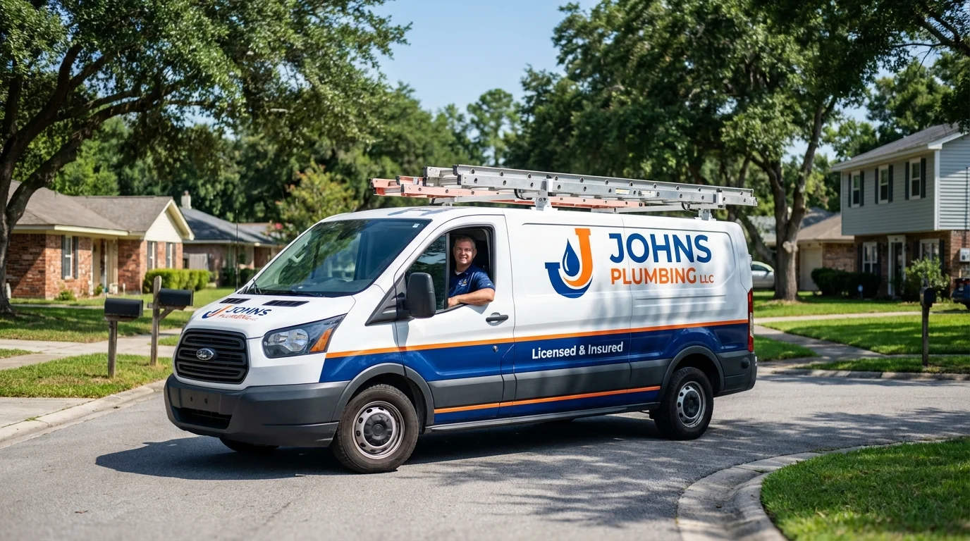 Johns Plumbing LLC service van in Burlington, ND