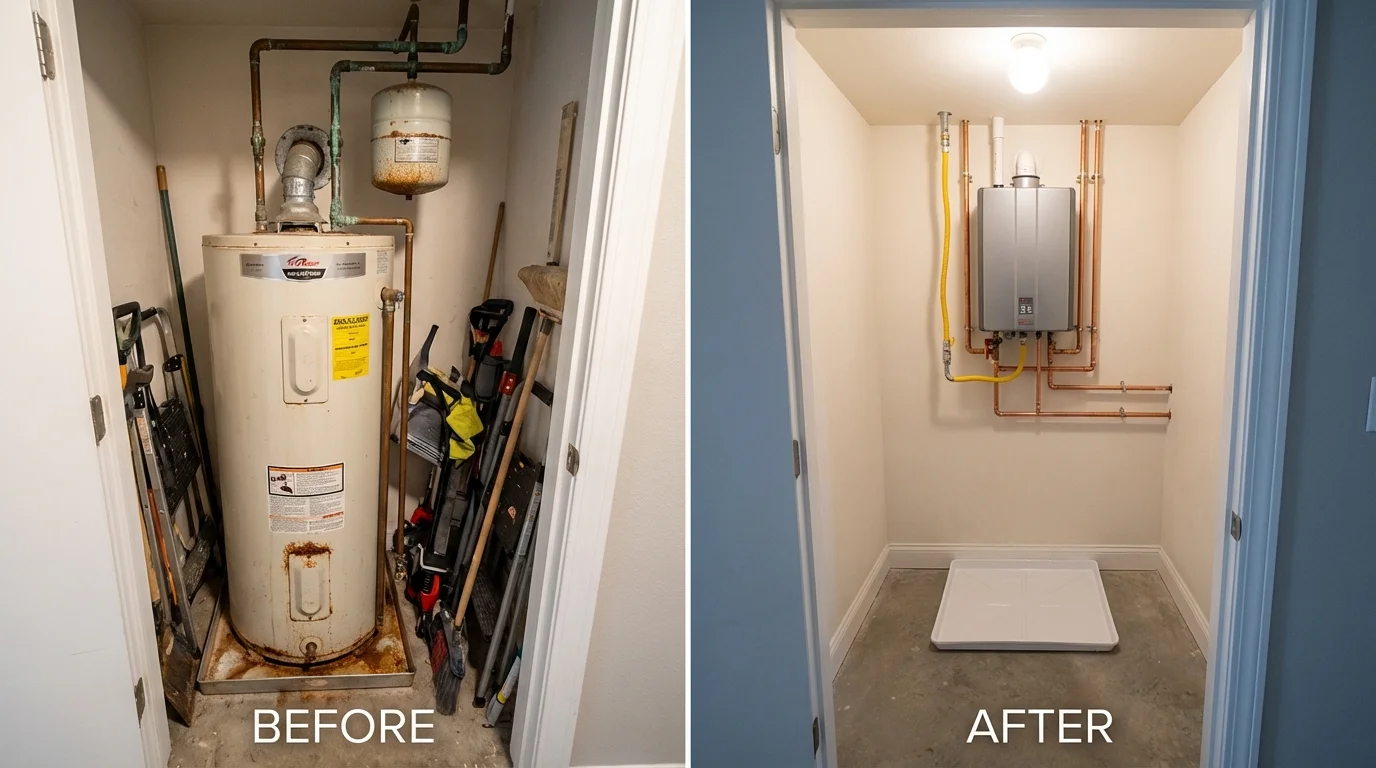 Tank water heater versus wall-mounted tankless unit comparison for Burlington, ND homeowners